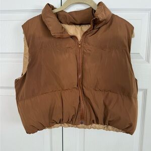 Women's Cropped Brown Puffer Vest